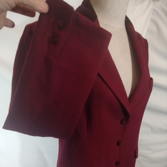 Chaus Vintage, Wool Blazer women jacket, burgundy red bttnUop, velour, collar,12 - Picture 13 of 14
